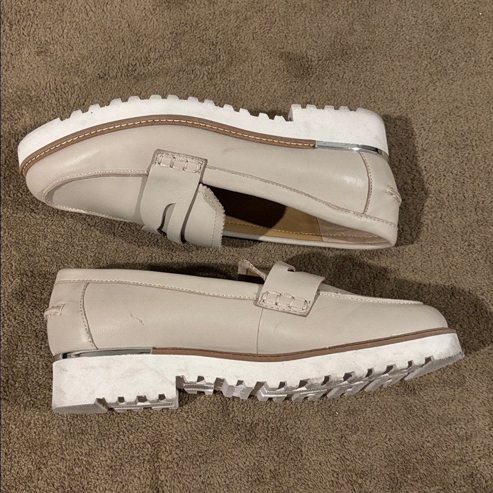 Franco Sarto Taupe Leather Cedra Loafers With Silver Accents - Size 7 - Picture 5 of 7